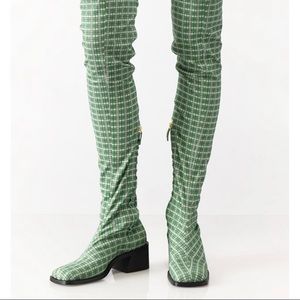 Suzanne Rae over the knee green plaid boot 40